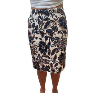Ann Taylor Cream & Navy Blue Floral Pencil Skirt Size 4